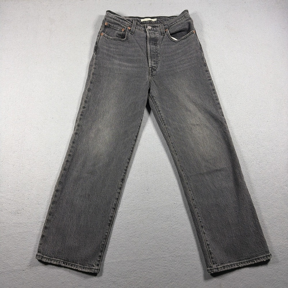 Levis Ribcage Straight Ankle Jeans Womens 28 Charcoal High Rise Stretch Denim